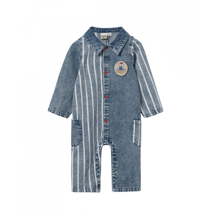 Buddy Badge Denim Stripe Romper