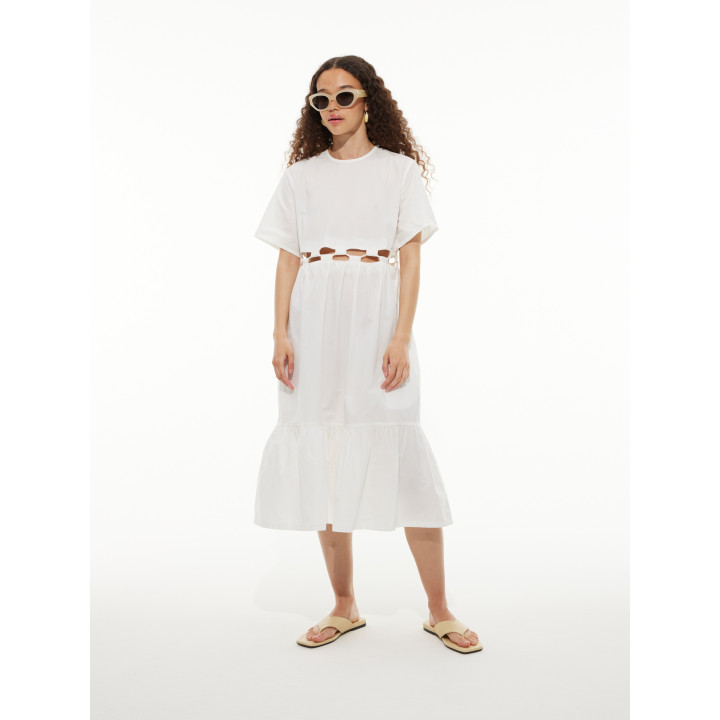 Tied Cotton Dress Offwhite