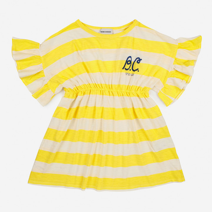 Yellow Stripes Ruffle Dress