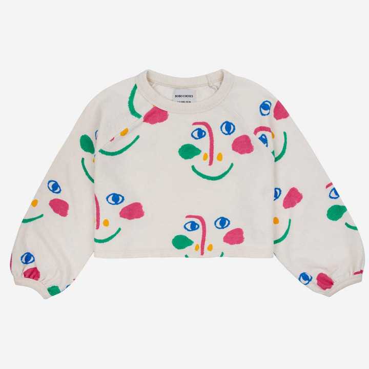 Smiling Mask All Over Cropped Sweatshirt