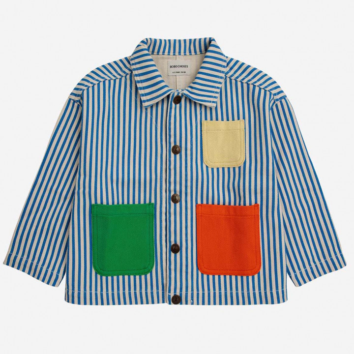 Striped Color Block Denim Jacket