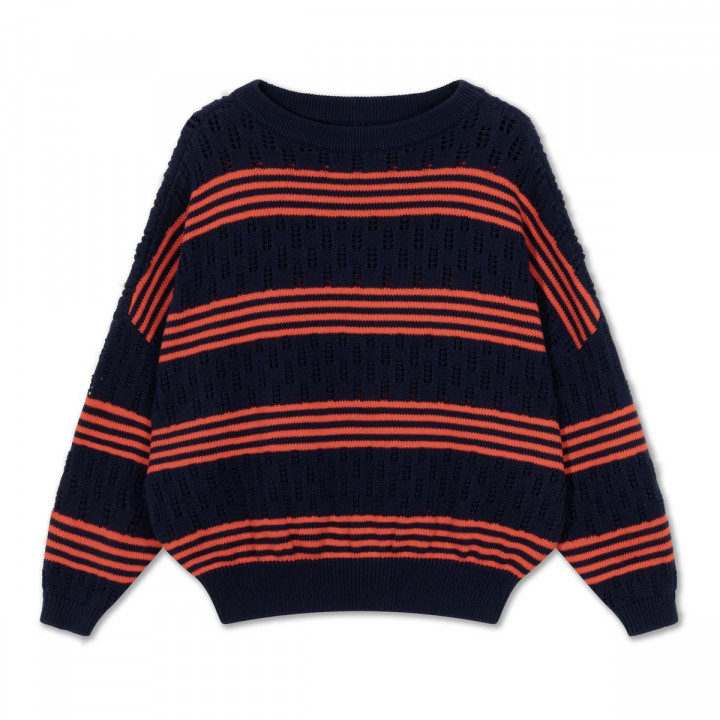 Knit Slouchy Sweater Ajour Stripes