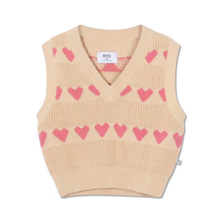 Knit V Neck Spencer Soft Pink Hearts