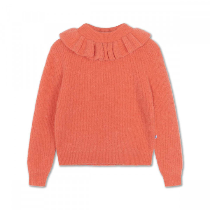 Knit Ruffle Collar Sweater Bright Coral