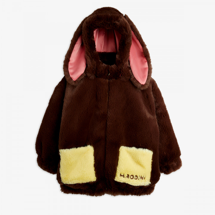 Rabbit Ear Faux Fur Jacket Brown