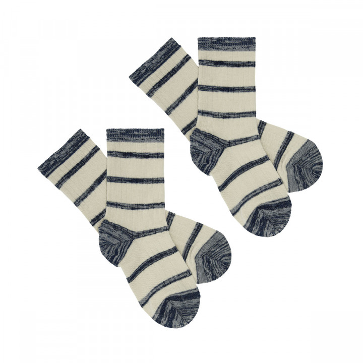 2 Pack Melange Stripe Socks Dark Navy