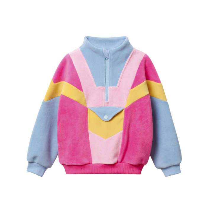 Half Zip Pink Colour Block Polar Fleece