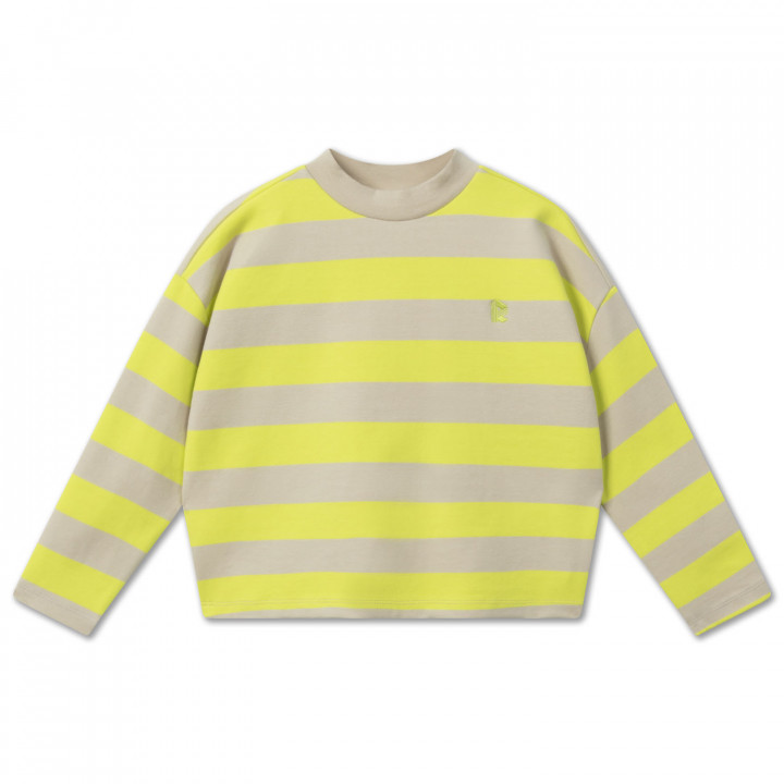 Oversized Boxy Sweater Neon Lime Sand Block Stripe