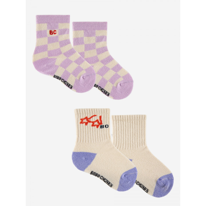 Checkerboard and Stars Glasses Long Baby Socks Pack
