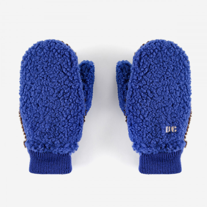 Sheepskin Color Block Blue Gloves