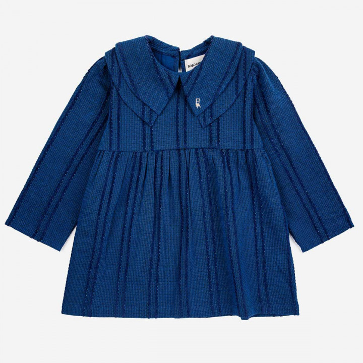 Baby Lurex Striped Woven Dress Blue