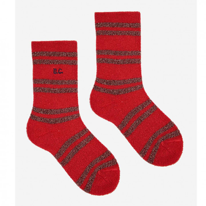 Red Striped Lurex Thick Socks
