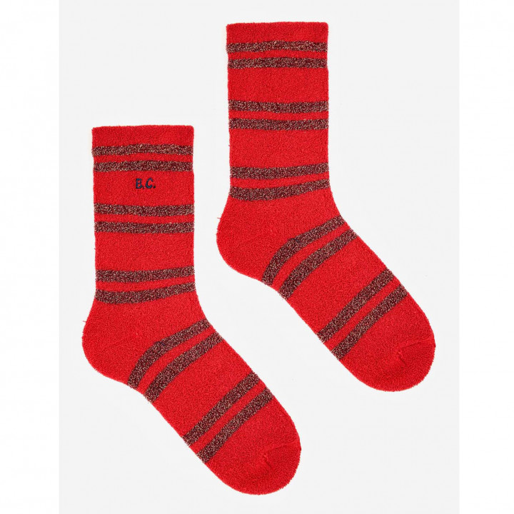 Striped Lurex Chunky Socks Red
