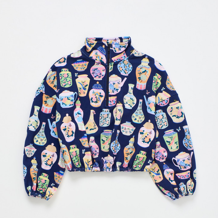 Porcelain Zipper Sweatshirt Blue