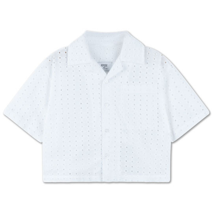 Cropped Shirt Graphic Embroidery Anglaise