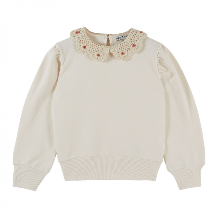 Crochet Collar Sweatshirt Ecru