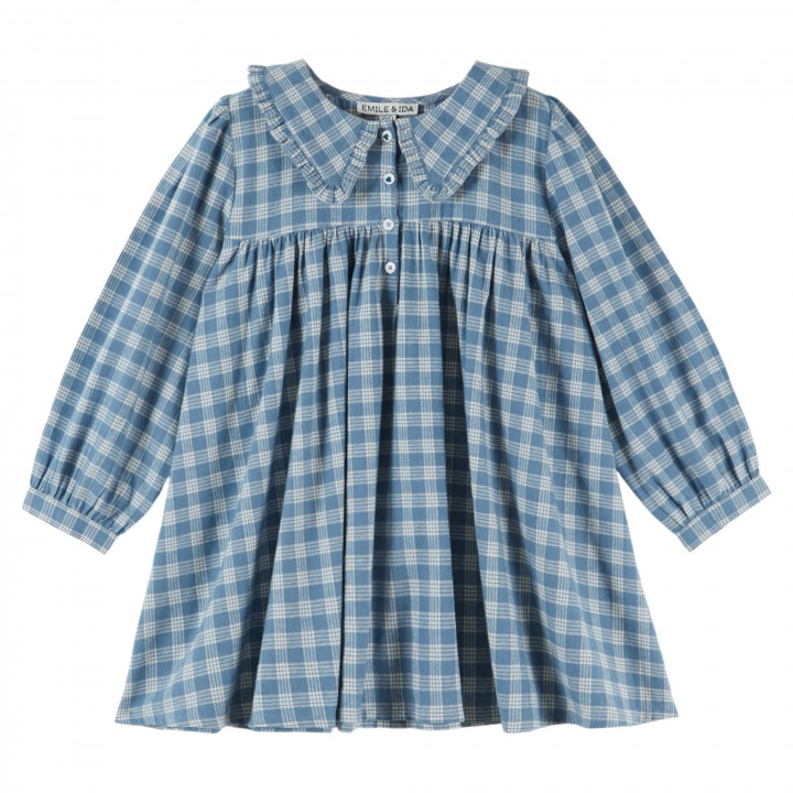 Loose Dress With Ruffle Collar Carreaux Celestine