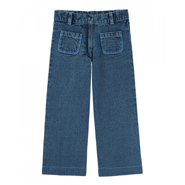 Denim Trousers With Embroidered Pockets Denim