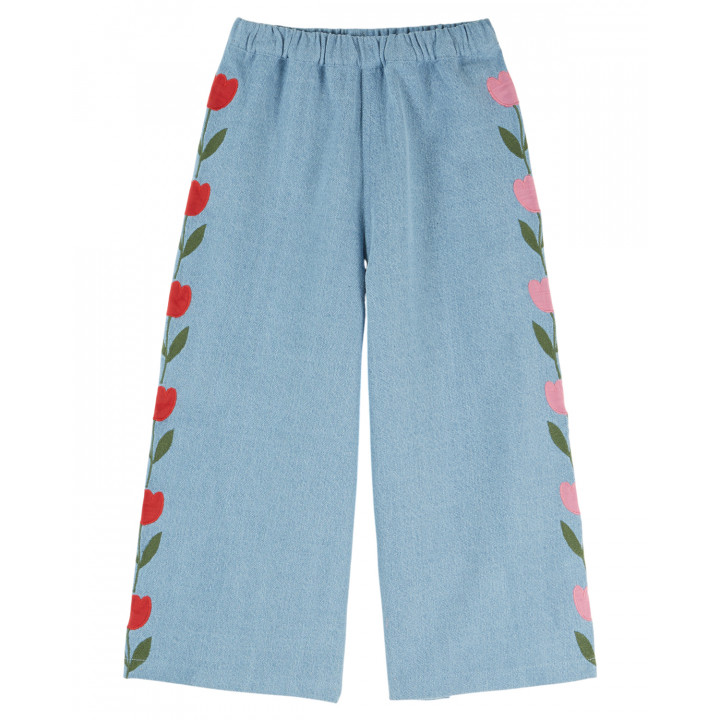 Tulip Embroidered Denim Trousers Bleu Delave