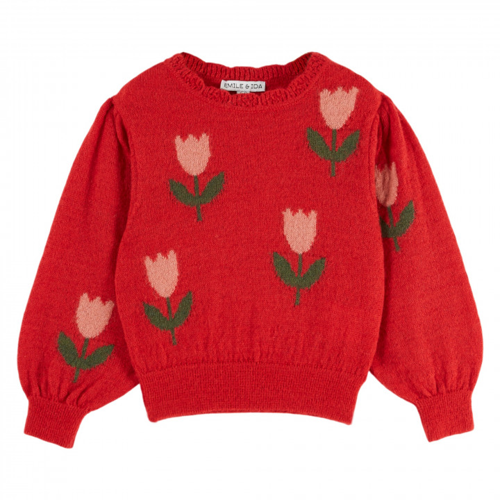 Tulip Intarsia Knit Pullover Tulipe Mars