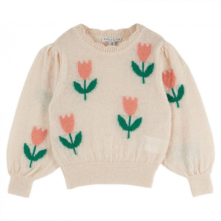 Tulip Intarsia Knit Pullover Tulipe Rose