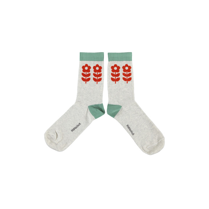 Socks | Light grey with red flowers