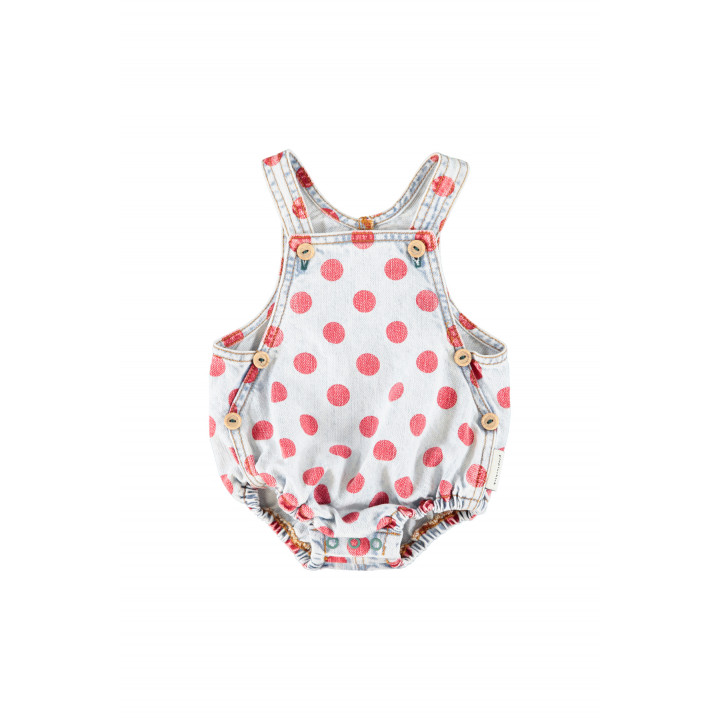 Baby Romper | Light Blue Denim W/ Red Dots