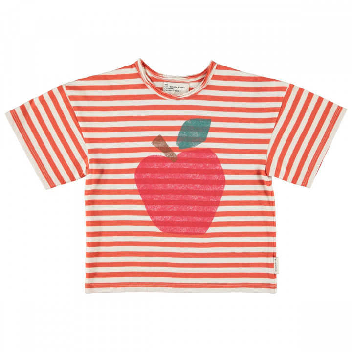 Oversize T'shirt | Red & Ecru Stripes W/ Apple Print