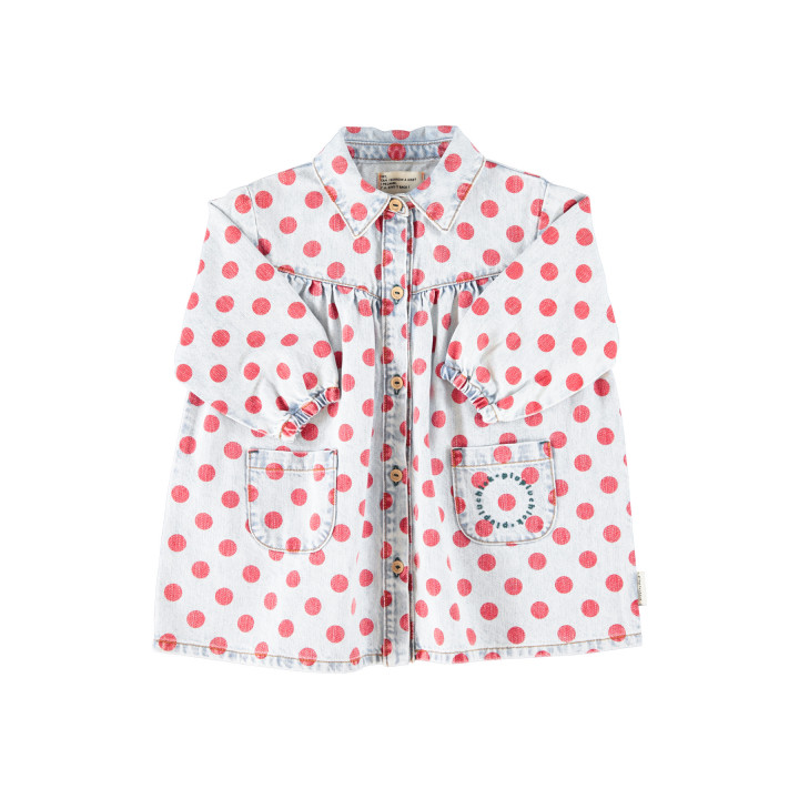 Short Dress | Light Blue Denim W/ Red Dots
