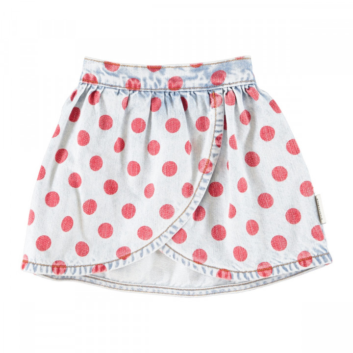 Short Skirt | Light Blue Denim W/ Red Dots