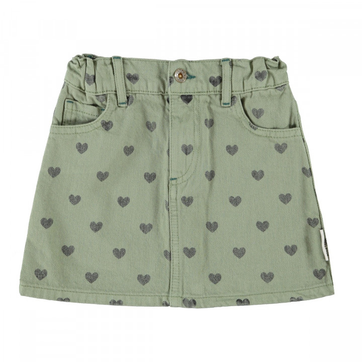 Short Skirt | Olive Green W/ Black Hearts