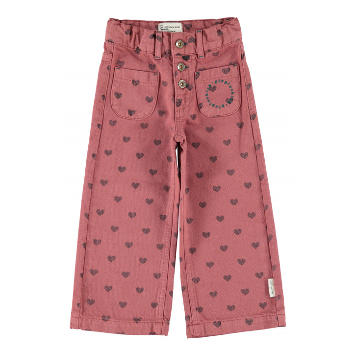 Flare Trousers | Pink W/ Black Hearts