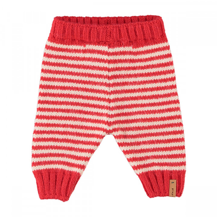Knitted Baby Leggings | Ecru & Red Stipes