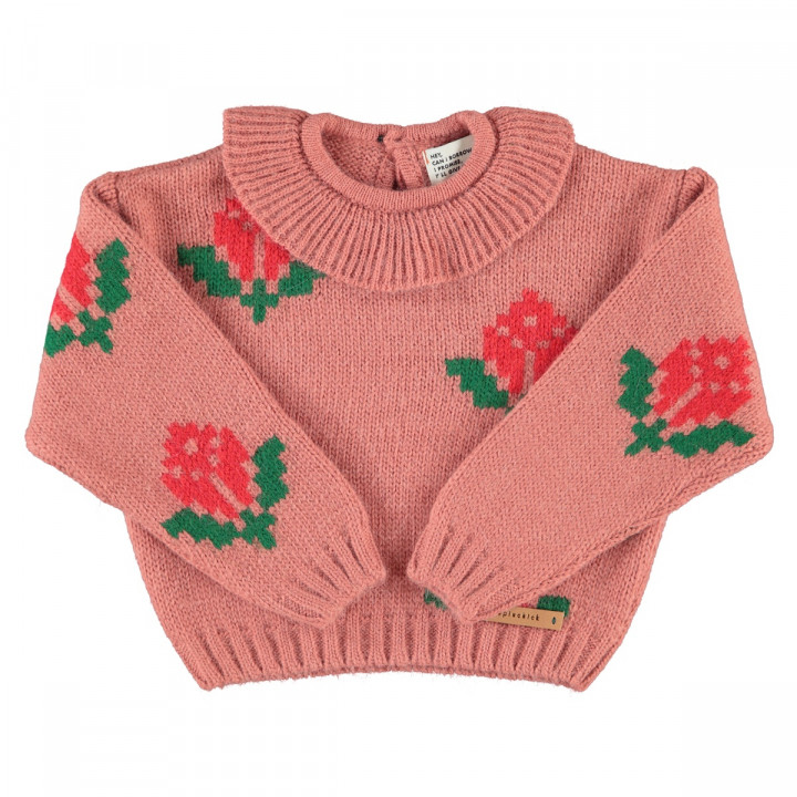 Jacquard Sweater W/ Collar | Flowers