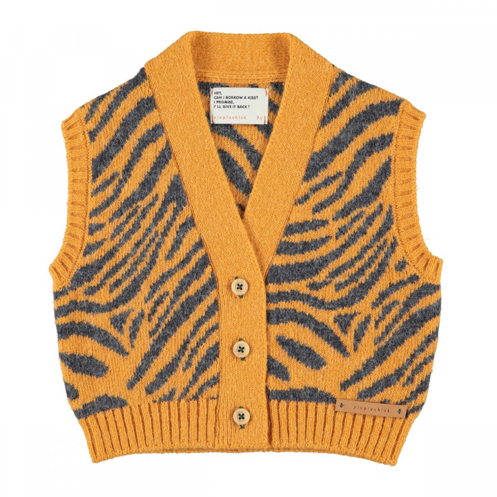 Knitted Waistcoat | Orange W/ Zebra Print