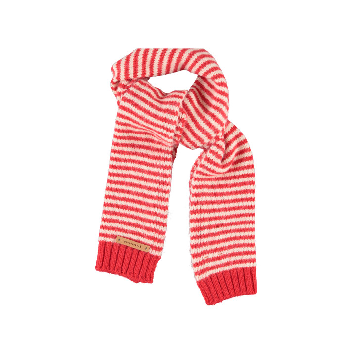 Knitted Scarf | Ecru & Red Stripes