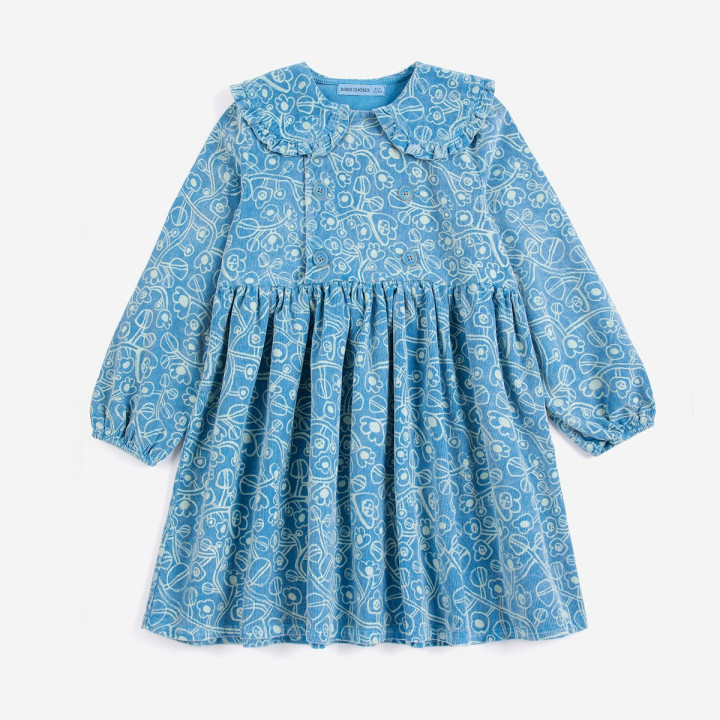 Sketchy Flowers all over Corduroy Dress