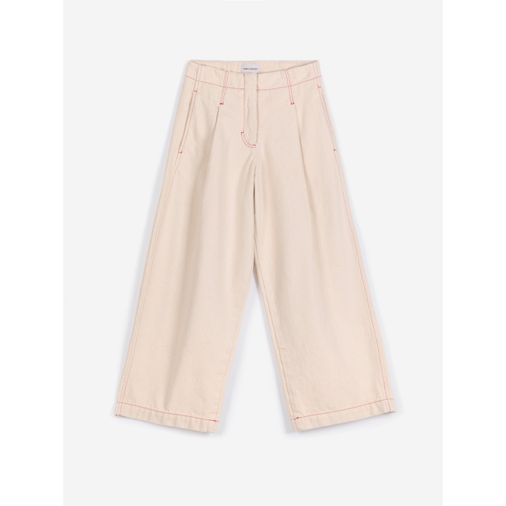 Ecru Twill Pleated Barrel Pants