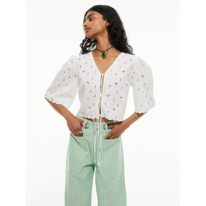 Broderie Anglaise Floral Top Offwhite