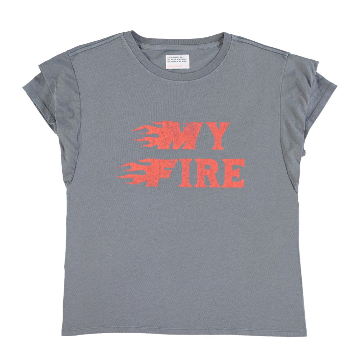 Double Short Sleeve T-Shirt Dark Grey 'My Fire' Print