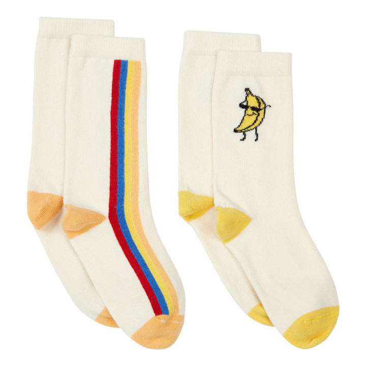 Banana Stripes Socks Off White Set of 2
