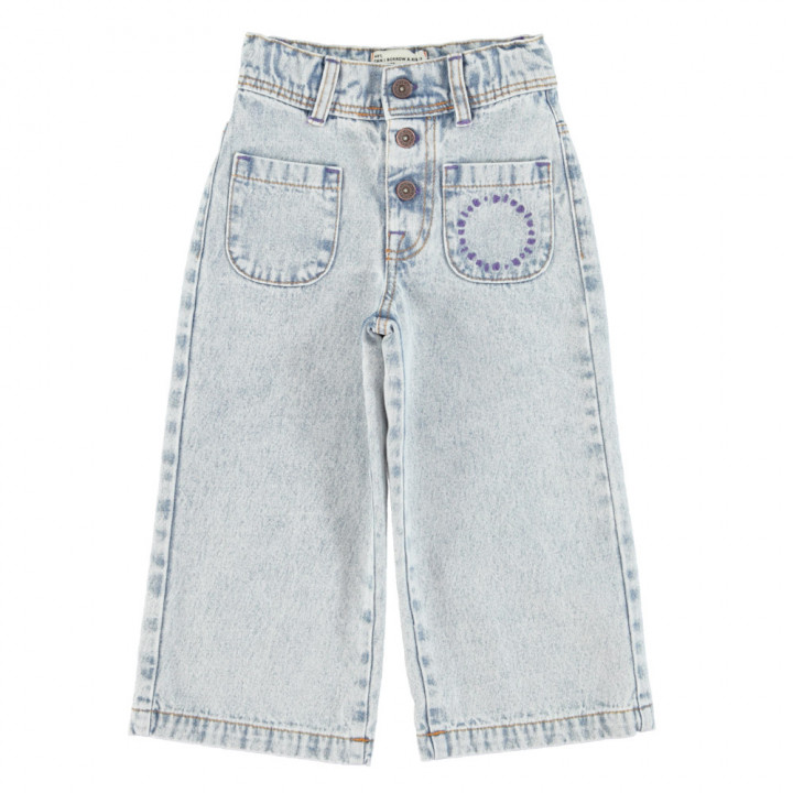 Flare Trousers Washed Blue Denim