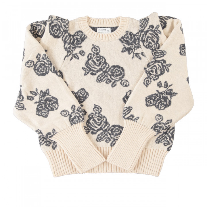 Knitted Soft Sweater | Ecru W/ Flowers