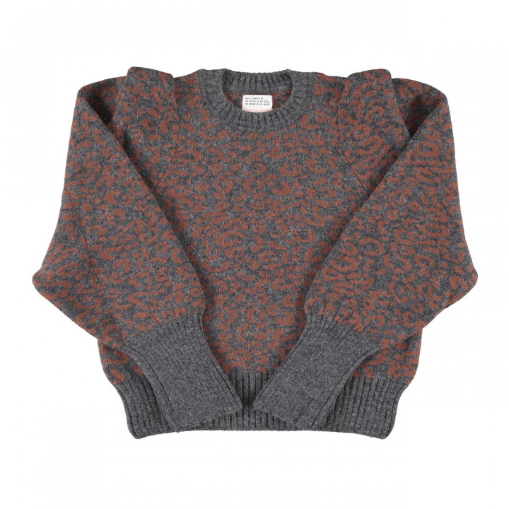 Knitted Soft Sweater | Dark Grey W/ Animal Print