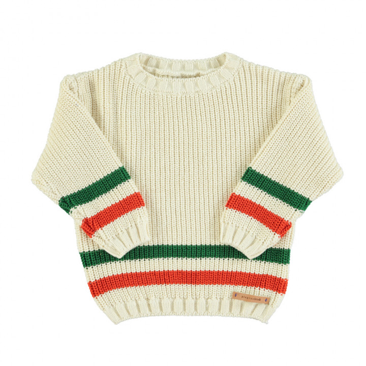 Knitted Sweater Ecru w/ Multicolor Stripes