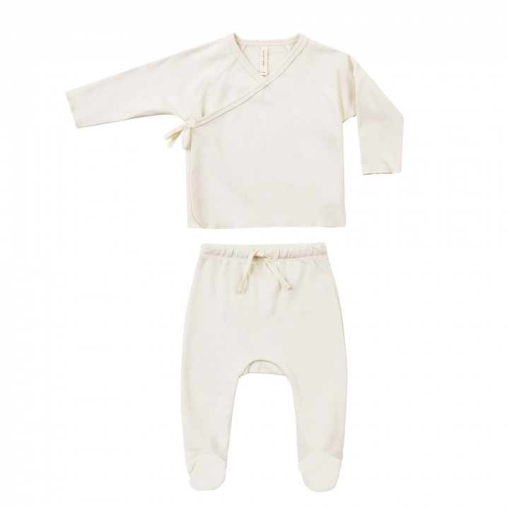 Wrap Top + Footed Pant Set Ivory