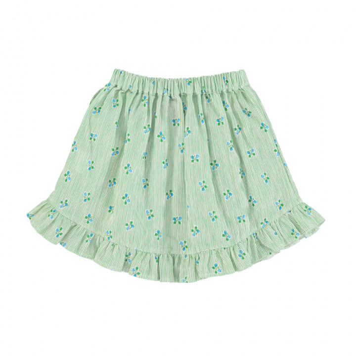 Short Skirt Ruffles Green Stripes Little Flowers