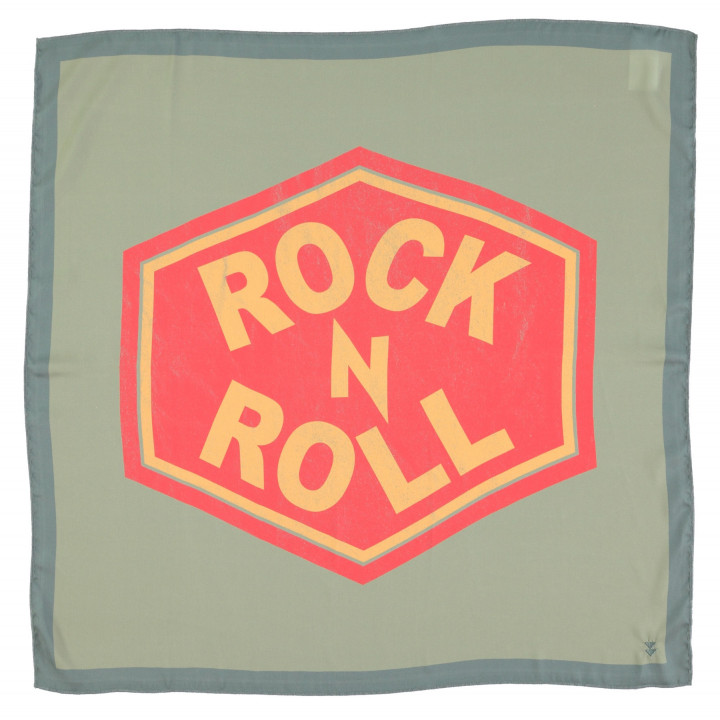 Silky Scarf Green w/ 'Rock N Roll' Print