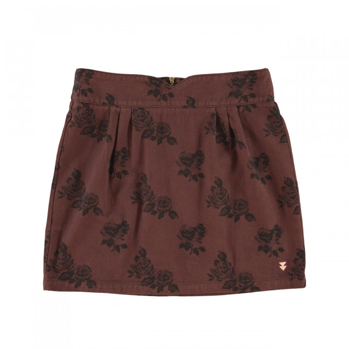 Short Skirt | Brown W/ Black Roses