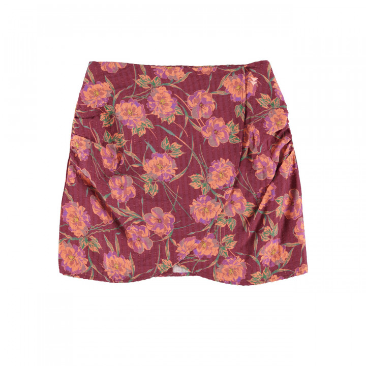 Short Wrap Skirt | Bordeaux W/ Multicolor Flowers